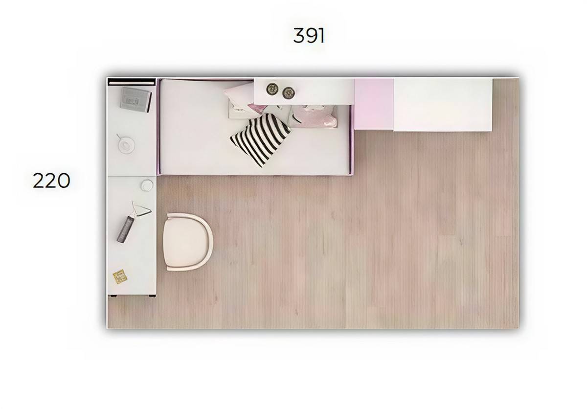 Habitacion Juvenil conjunto compacto 45 forma  desplazable y 4 cajones 190x90. Modelo ORTS-22, imagen 3