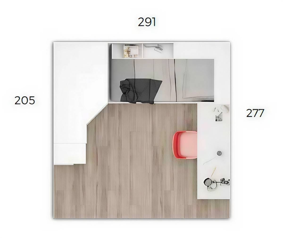 Habitacion Juvenil compacto 45 base 30mm de grosor y 4 cajones y 2 cajones ruedas 190x90 mas esquineros. Modelo ORTS-35, imagen 3