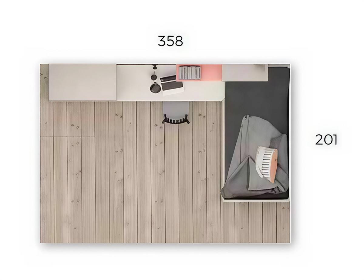 Habitacion Juvenil compacto 60 base 16mm de grosor y 6 contenedores en posicion arcón izquierda 190x90. Modelo ORTS-47, imagen 3