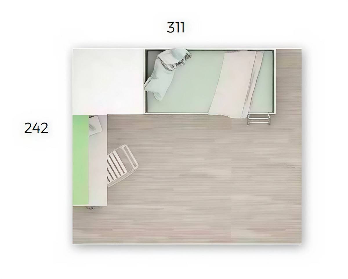 Habitacion Juvenil compacto 60 base 16mm con cama desplazable oculta y 3  contenedores de almacenaje  190x90. Modelo ORTS-48, imagen 3