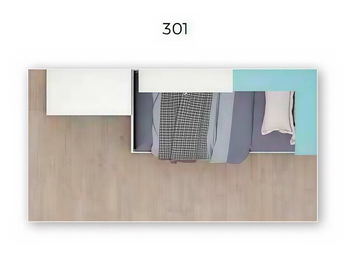 Habitacion Juvenil compacto 60 base 16mm con otra cama inferior desplazable oculta y 4  contenedores para colchon de  190x90. Modelo ORTS-49, imagen 3