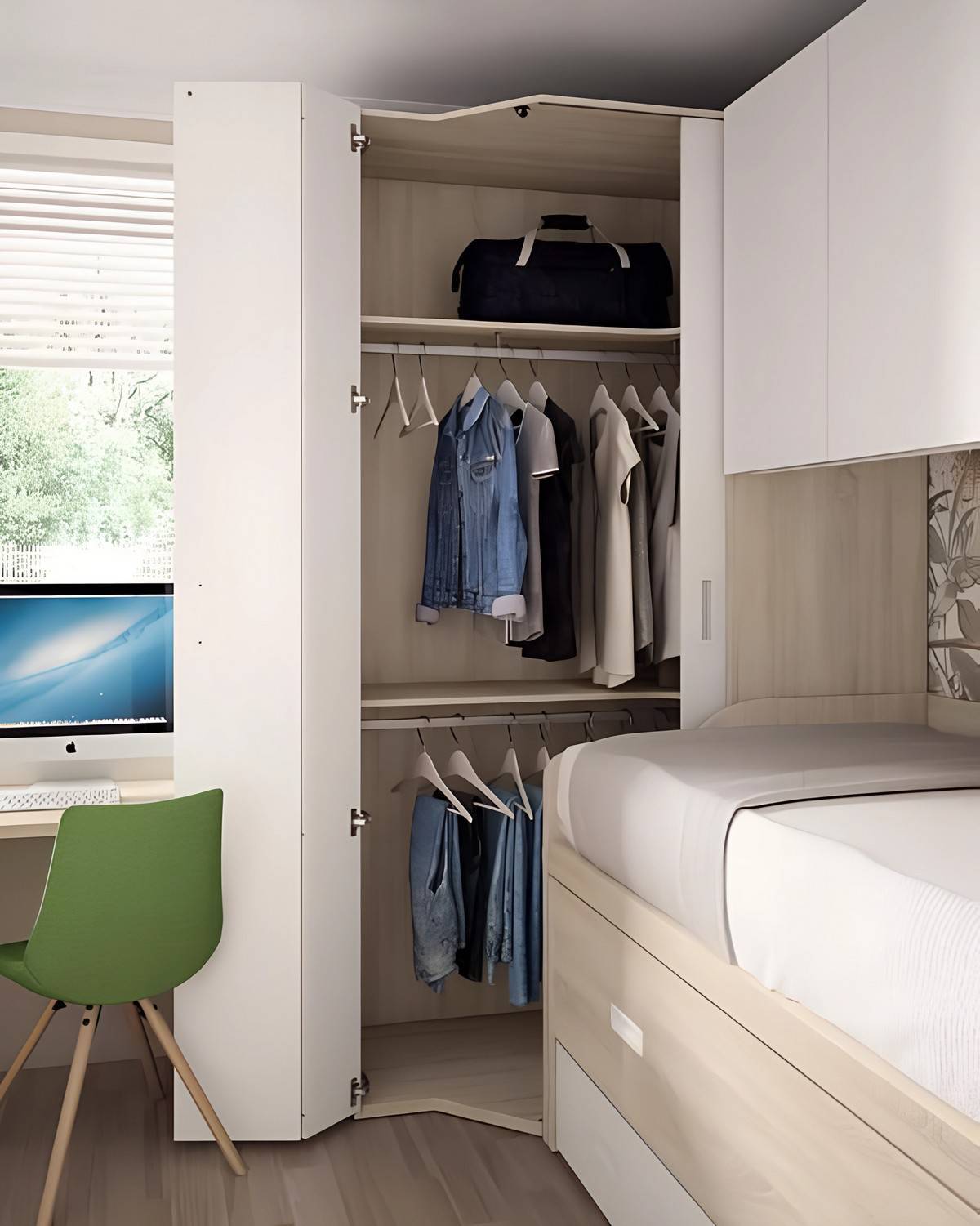 Habitacion Juvenil mueble juvenil compacto 60 forma con cama desplazable oculta y 3 contenedores. Modelo ORTS-52, imagen 2