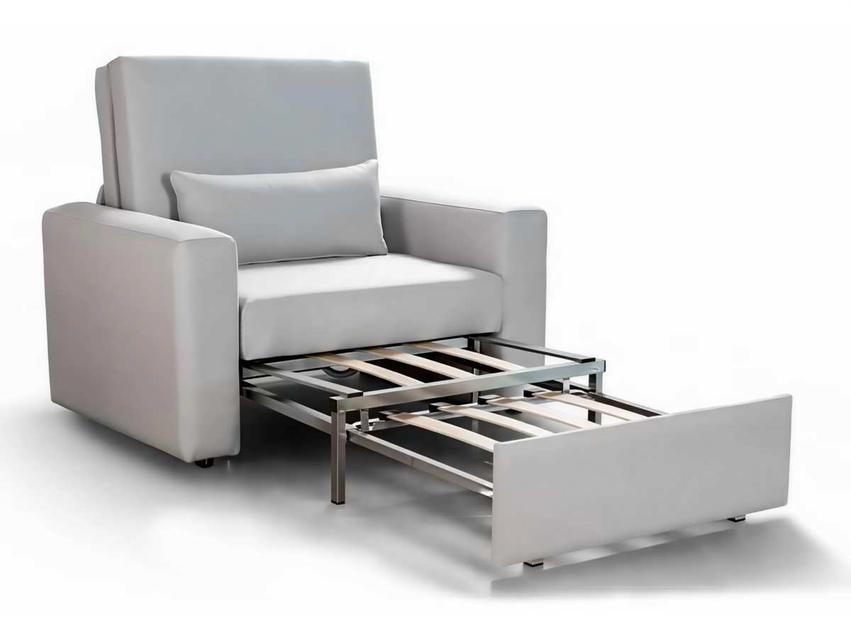  nuestro sillón convertible en cama es la solución perfecta para aprovechar al máximo el espacio en tu hogar. con dimensiones de 80 x 180 cm, es un mueble versátil y funcional que te permitirá disfrutar de un cómodo asiento durante el día y convertirlo en una cama para descansar por la noche. este sillón cuenta con un sistema de extracción que te permite desplegar los somieres de acero con suspensión de lamas de madera de manera sencilla y rápida. estos somieres proporcionan un soporte adecuado para el colchón y aseguran una superficie estable y cómoda para descansar. el colchón, de medidas 80 x 180 cm, te brinda un espacio de descanso amplio y confortable. puedes elegir un colchón con las características que mejor se adapten a tus necesidades, ya sea de firmeza media, firmeza alta, con espuma viscoelástica u otras opciones disponibles en el mercado.. Modelo SOFA-CAMA-LETTO-JBS, imagen 2