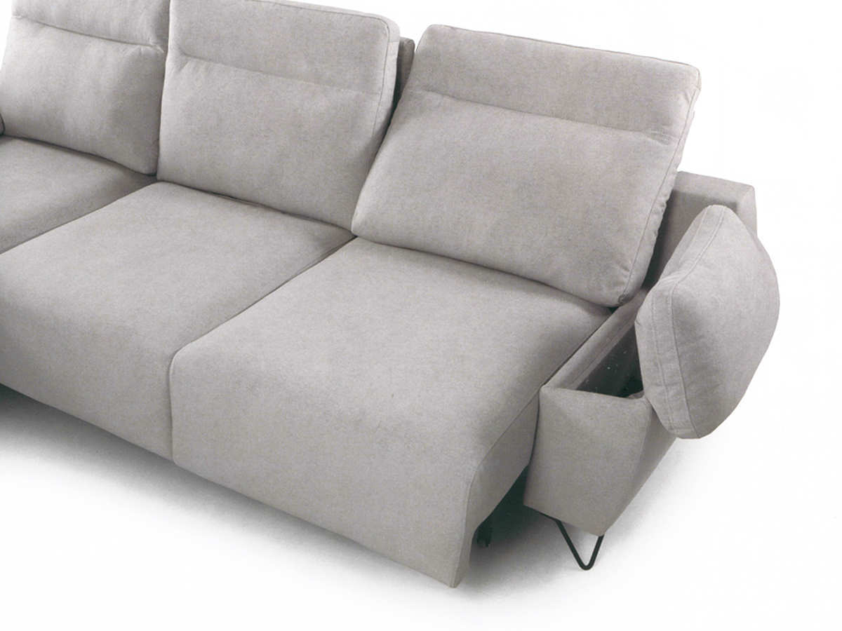  sofá de 300 cm con asiento de 40 kg, carro deslizante, respaldo reclinable, almohada de poliéster y patas de metal en níquel oscuro. Modelo SOFA-CARRO-PATA-ALTA-KALA-FTR, imagen 2