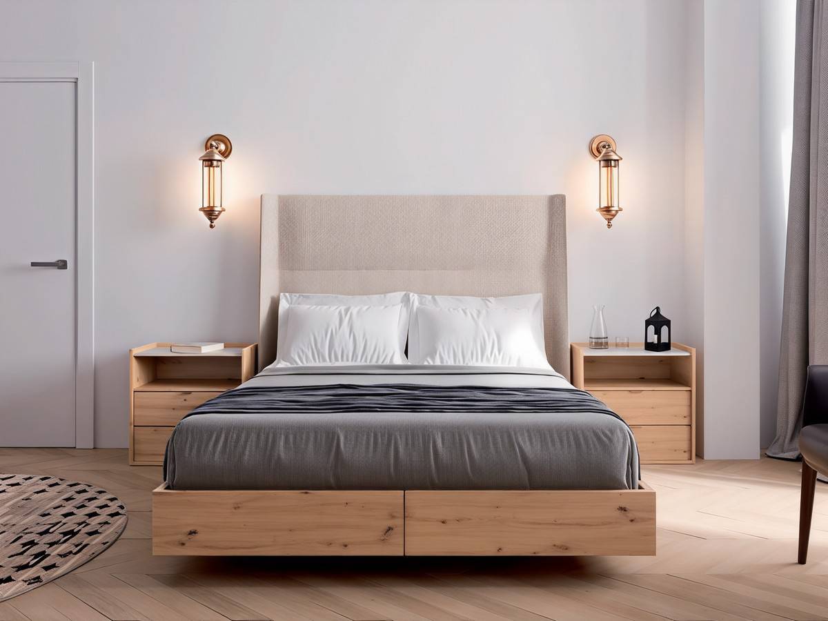  cabezal tapizado y mesita a juego para un dormitorio moderno. Modelo SONNO-19, imagen 2