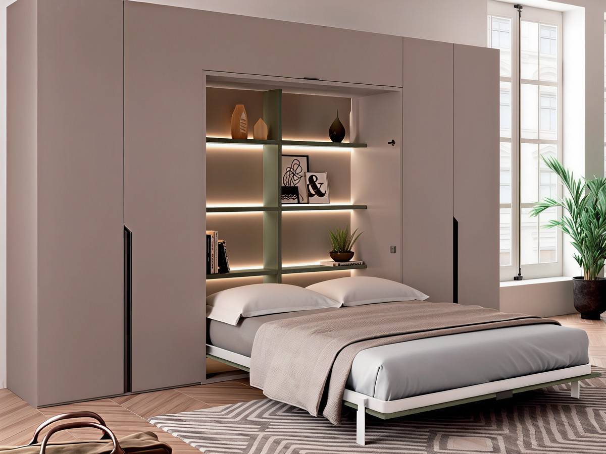  cama abatible vertical con diseño moderno para colchón de 150x190.. Modelo SONNO-ABATIBLE-04, imagen 2