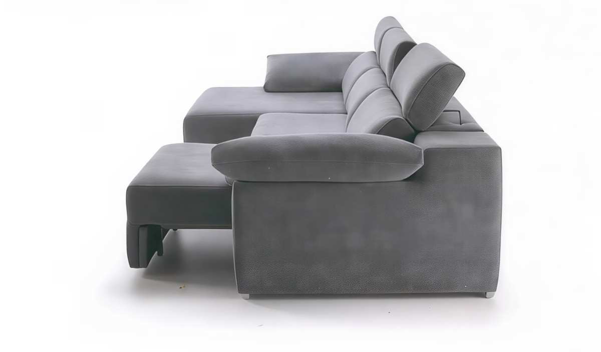  sofá chaise extensible cama oval con sistema de carro y cabezal abatible italiano es la solución perfecta para aquellos que buscan versatilidad y comodidad en un solo mueble. con este sofá, puedes disfrutar de un amplio asiento para relajarte durante el día y convertirlo en una cómoda cama durante la noche.el sistema de carro permite extender la sección del chaise, proporcionando un espacio adicional para estirar las piernas y disfrutar de una posición más relajada. además, el cabezal abatible italiano te permite ajustar el ángulo del respaldo y del cabezal para encontrar la posición más cómoda para ti, ya sea que desees leer, ver televisión o simplemente descansar.cuando necesites convertir el sofá en una cama, el proceso es rápido y sencillo gracias al sistema de carro. simplemente desliza la sección del chaise hacia afuera y ajusta el cabezal abatible para obtener una superficie de descanso amplia y confortable.. Modelo TG-CHAISE-OVAL, imagen 3