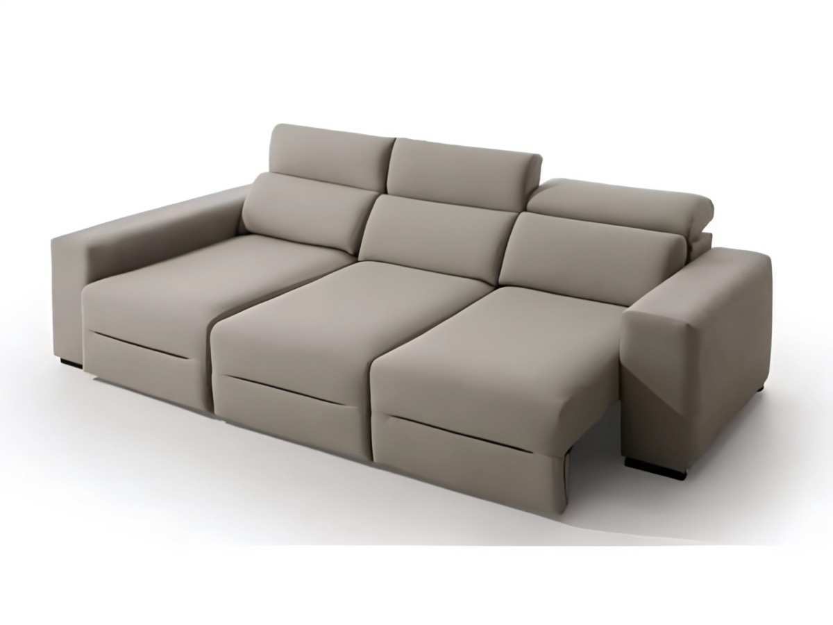  la chaise toronto se distingue por su diseño moderno y funcional. con líneas rectas y respaldos reclinables con sistema italiano, este sofá te permite ajustar el ángulo del respaldo según tus preferencias, brindándote una posición cómoda para descansar o disfrutar de tus actividades.los asientos deslizantes con apoyo al suelo son una característica destacada de este modelo. con un mecanismo suave y seguro, puedes extender los asientos hacia adelante para obtener más espacio y mayor comodidad al sentarte. esta función te permite personalizar tu experiencia de descanso y adaptar el sofá a tus necesidades.los brazos rectos le dan un aspecto elegante y minimalista al sofá, mientras que las patas de madera añaden un toque de calidez y estilo. estos elementos de diseño complementan la estética general de la chaise y se integran armoniosamente en diferentes estilos de decoración.con una medida de 2.98 metros, esta chaise te brinda un amplio espacio para relajarte y compartir momentos agradables con familiares y amigos. su generoso tamaño permite acomodar a varias personas cómodamente, ofreciendo un lugar acogedor para reuniones y momentos de descanso.. Modelo TG-CHAISE-TORONTO, imagen 3