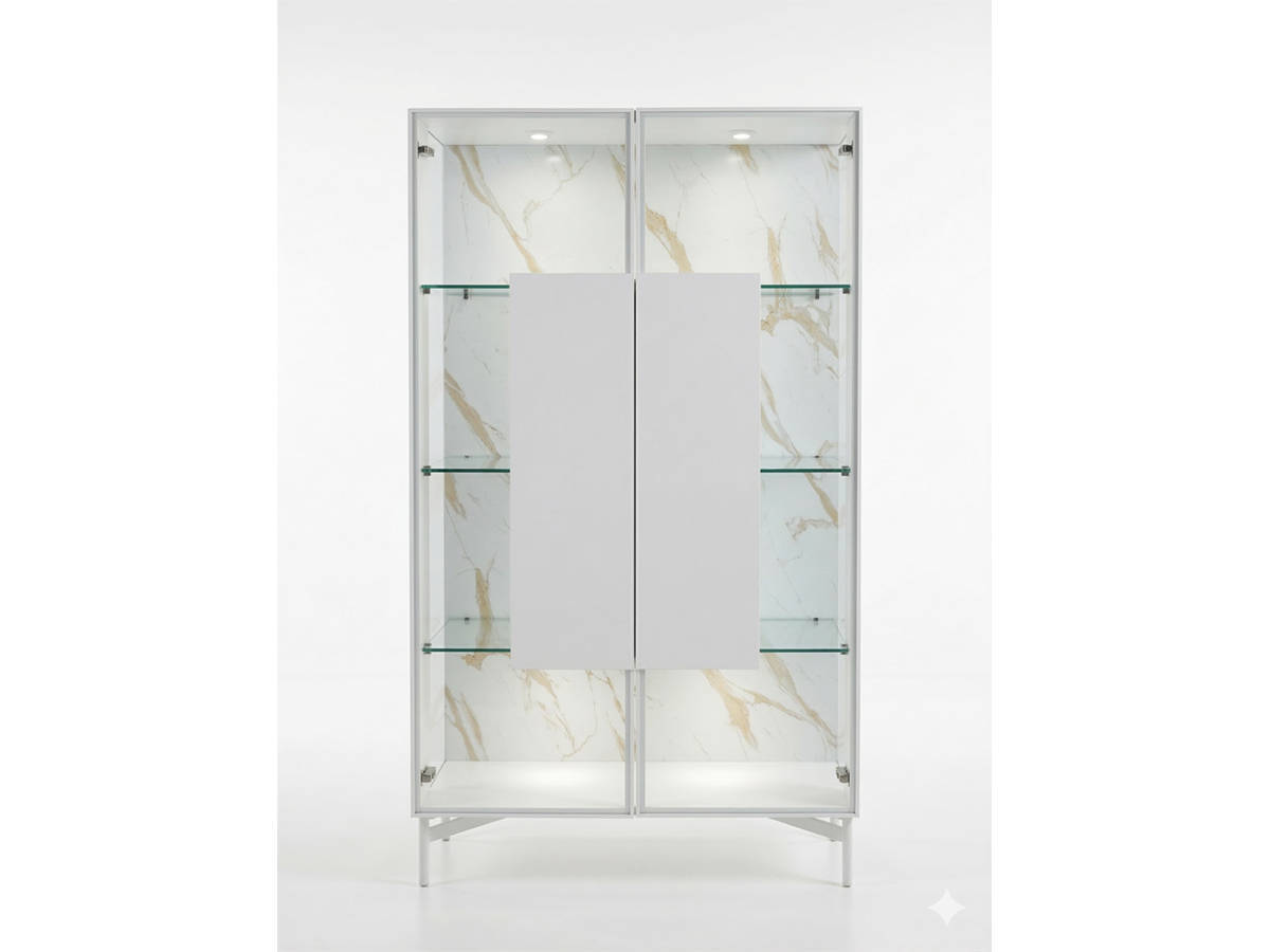  vitrina de cristal blanca con trasera efecto marmol. Modelo VITRINA-CRISTAL, imagen 2