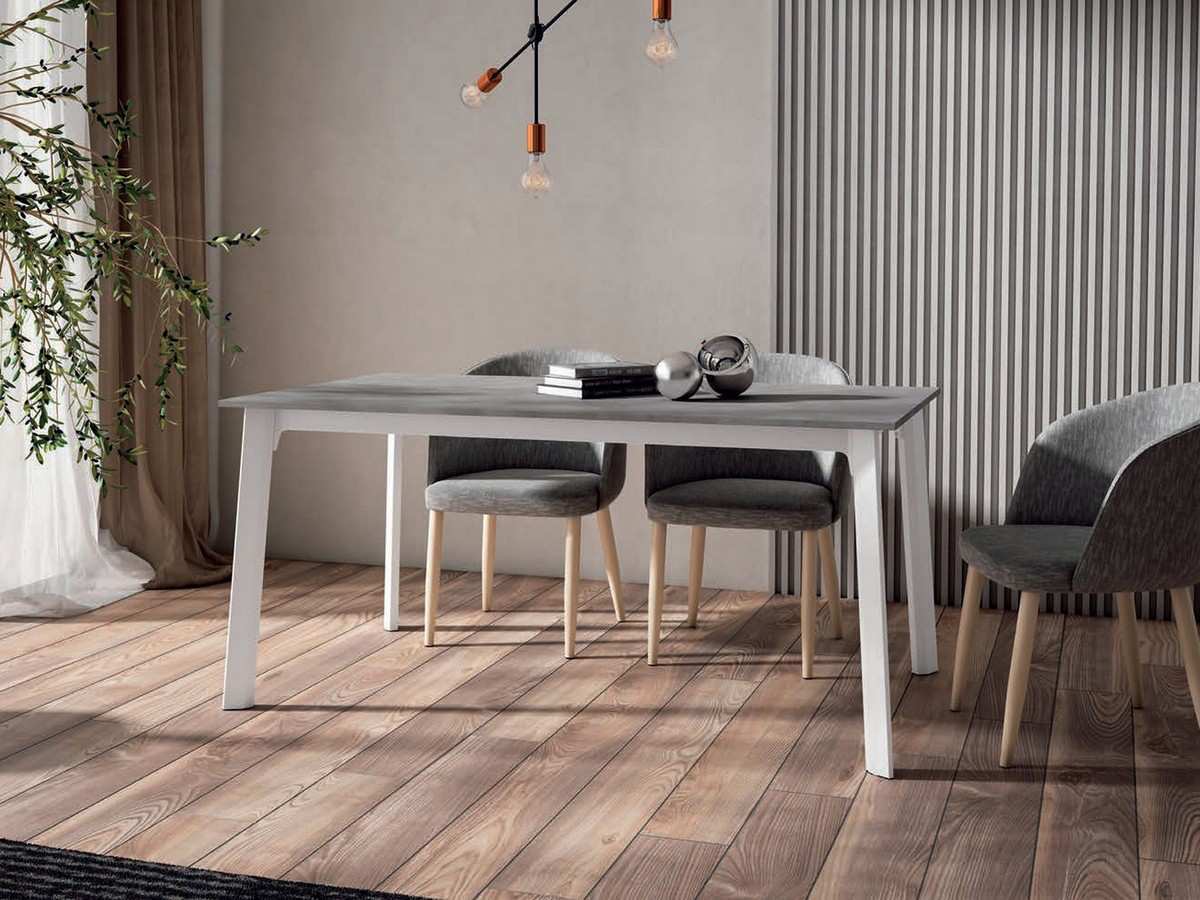 Mesa Comedor mesa mesa bat pata lume 150x90 cm. 
medidas abierta:
- 1 extensión: ancho 200 x fondo 90 cm.
apertura con guías sincro y extensión automática.
bastidor y patas metálicas color blanco o grafito.. Modelo BAT-LUME-NOD, imagen 3