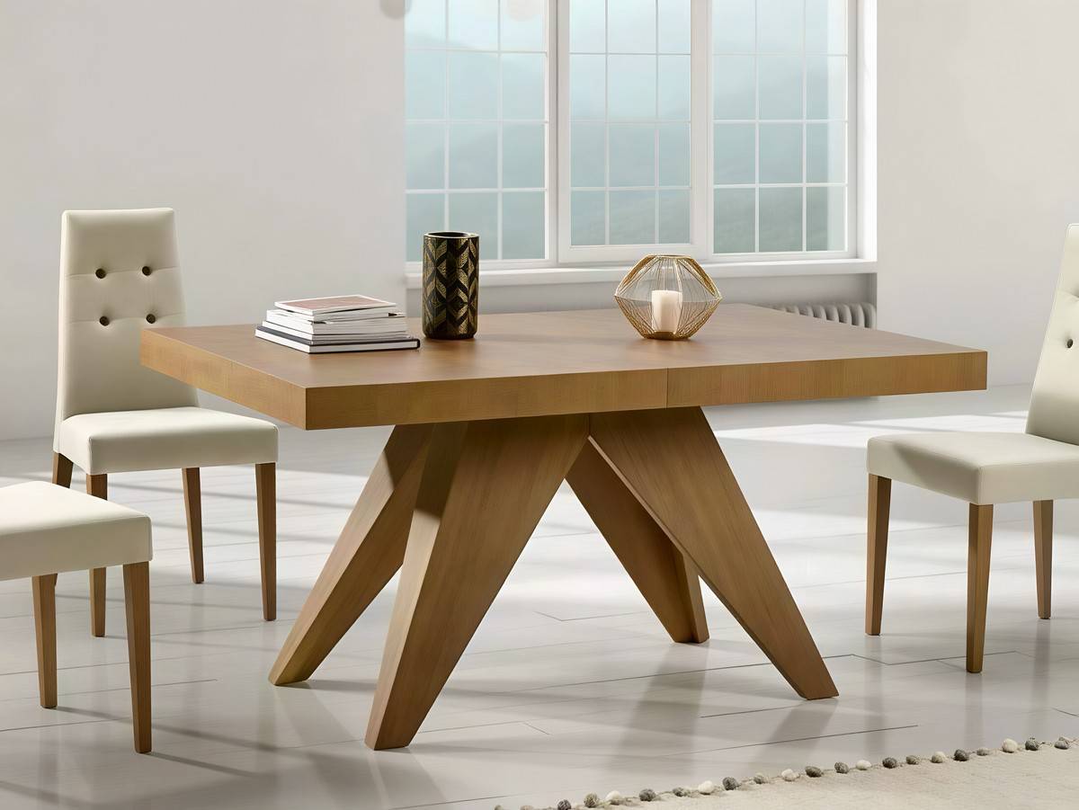 Mesa Comedor mesa comedor retangular con 1 , 2 ó 3 extensibles ocultos de 50 y apertura con tapa corredera. pata central de madera  apertura del extensble formato libro terminada en chapa de haya , roble o nogal medidas: 150x100 cm  más opciones de colores y medidas disponibles. Modelo MESA-EXTENSIBLE-PMI-BOU, imagen 2