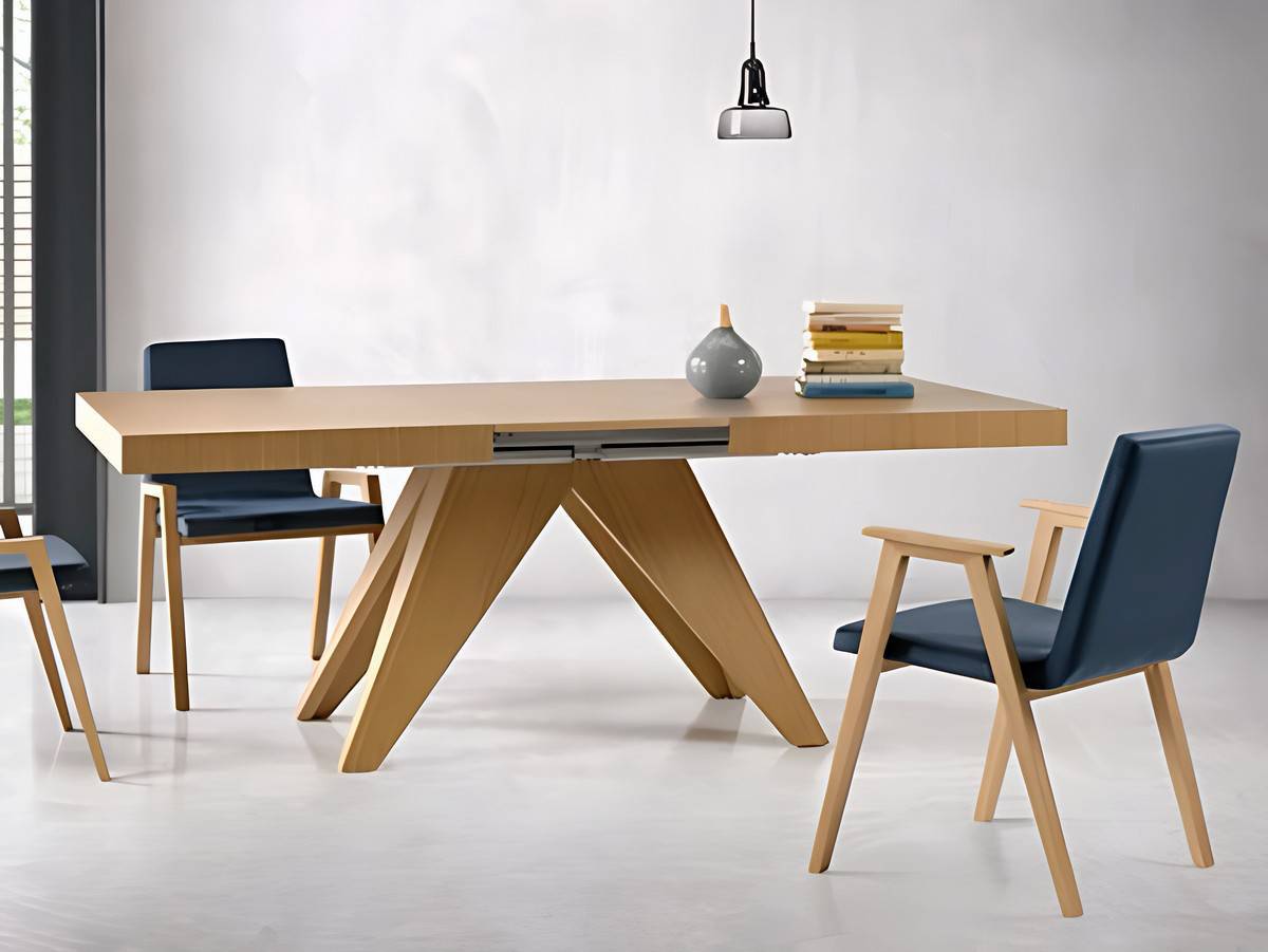 Mesa Comedor mesa comedor retangular con 1 , 2 ó 3 extensibles ocultos de 50 y apertura con tapa corredera. pata central de madera  apertura del extensble formato libro terminada en chapa de haya , roble o nogal medidas: 150x100 cm  más opciones de colores y medidas disponibles. Modelo MESA-EXTENSIBLE-PMI-BOU, imagen 4