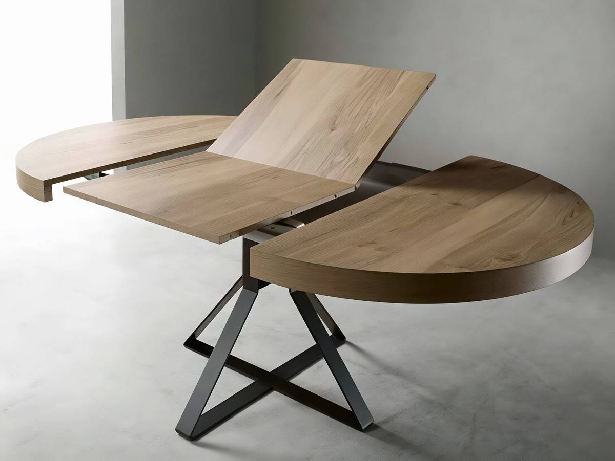 Mesa Comedor mesa redonda de melamina con 1 extensible ocultos de 70 y apertura con tapa corredera. patas metalicas con varios ababados  negro, blanco y plata. apertura del extensble formato libro  medidas: 110 cm  más opciones de colores y medidas disponibles. Modelo MESA-EXTENSIBLE-PMI-HIEDRA, imagen 2