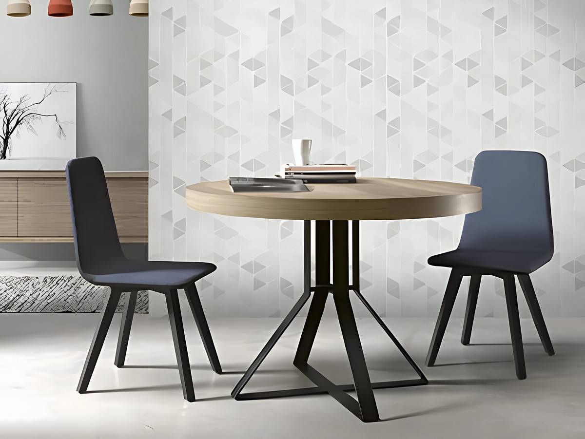 Mesa Comedor mesa redonda de melamina con 1 extensible ocultos de 70 y apertura con tapa corredera. patas metalicas con varios ababados  negro, blanco y plata. apertura del extensble formato libro  medidas: 110 cm  más opciones de colores y medidas disponibles. Modelo MESA-EXTENSIBLE-PMI-HIEDRA, imagen 4