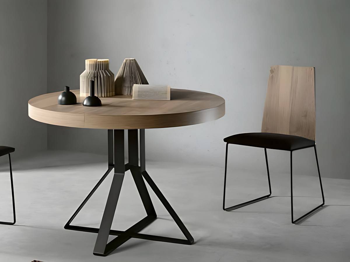 Mesa Comedor mesa redonda de melamina con 1 extensible ocultos de 70 y apertura con tapa corredera. patas metalicas con varios ababados  negro, blanco y plata. apertura del extensble formato libro  medidas: 110 cm  más opciones de colores y medidas disponibles. Modelo MESA-EXTENSIBLE-PMI-HIEDRA, imagen 6