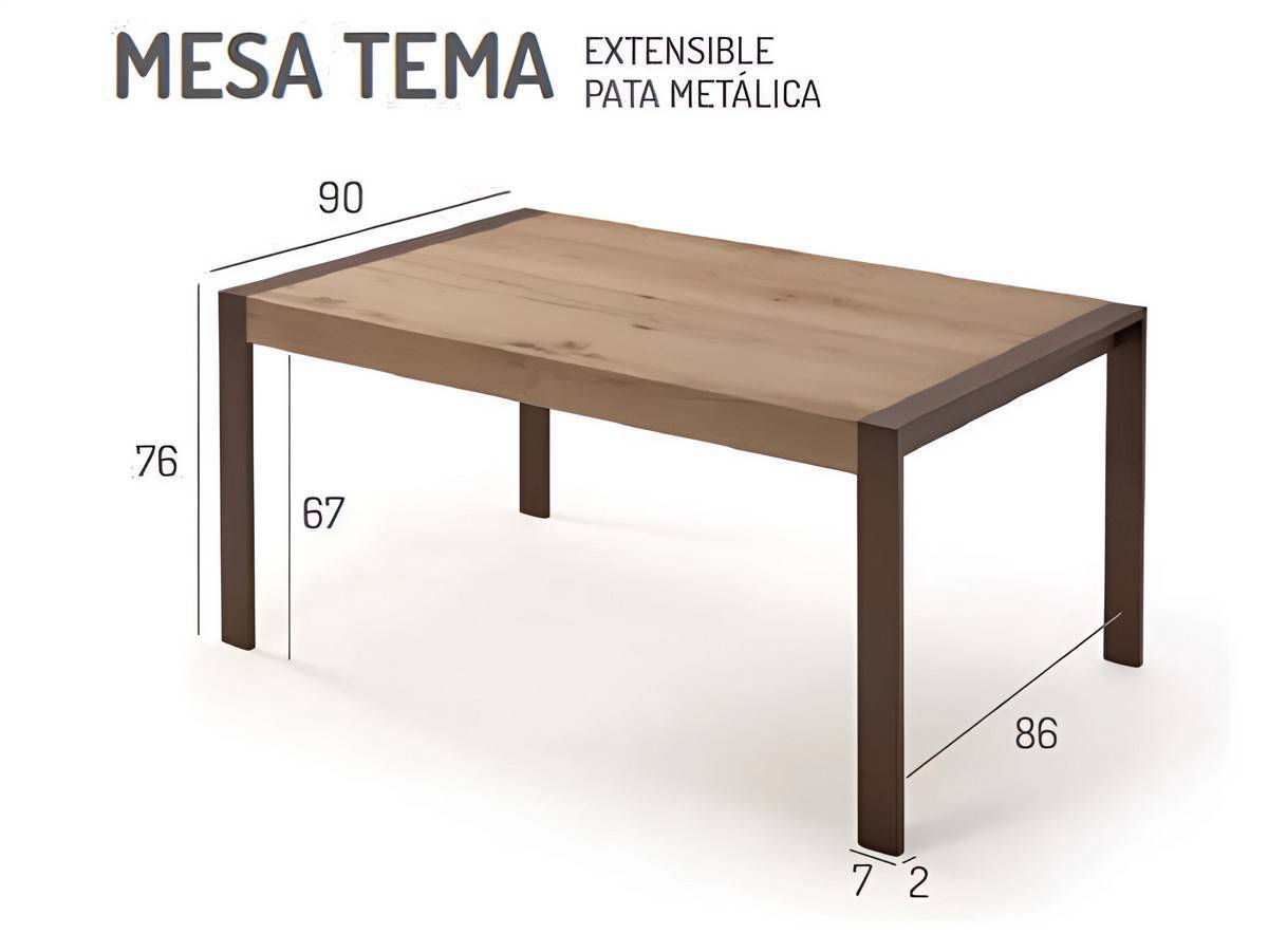 Mesa Comedor mesa comedor retangular con 1 extensible oculto de 60 y apertura con pata corredera. patas  en arco con varios ababados metalicos negro, blanco, óxido o industrial  apertura del extensble formato libro  medidas:90200x90 cm  más opciones de colores y medidas disponibles. Modelo MESA-EXTENSIBLE-PMI-TEMA, imagen 5