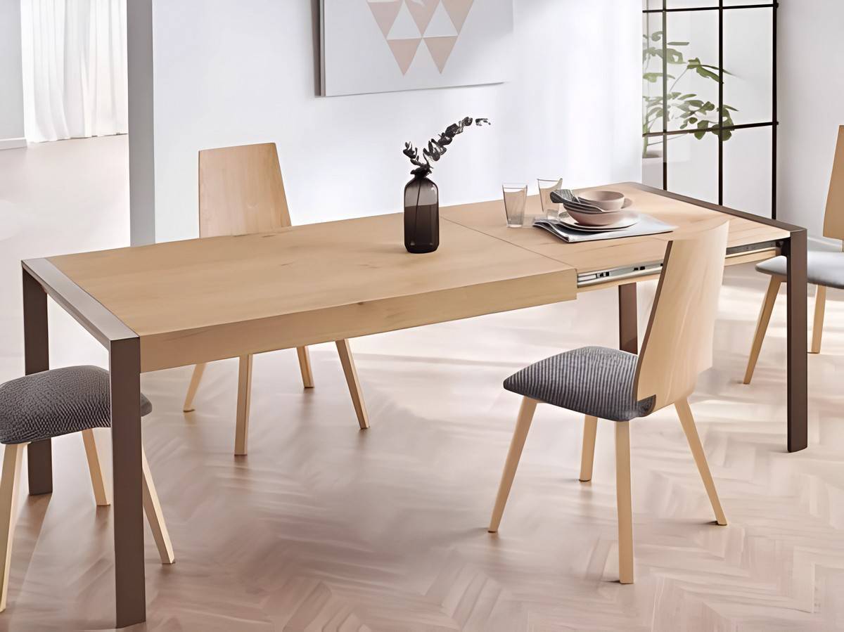 Mesa Comedor mesa comedor retangular con 1 extensible oculto de 60 y apertura con pata corredera. patas  en arco con varios ababados metalicos negro, blanco, óxido o industrial  apertura del extensble formato libro  medidas:90200x90 cm  más opciones de colores y medidas disponibles. Modelo MESA-EXTENSIBLE-PMI-TEMA, imagen 8