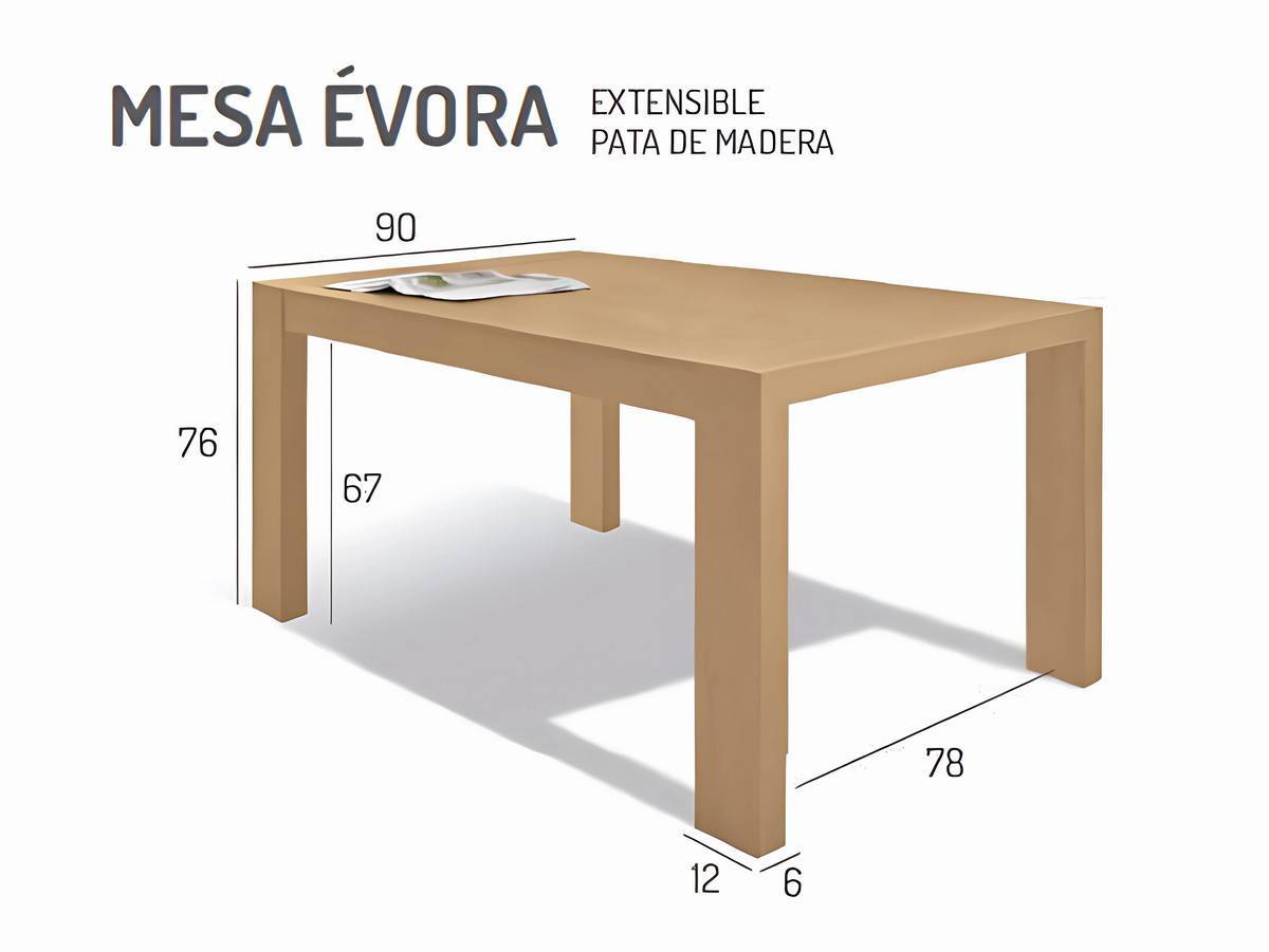 Mesa Comedor mesa retangular con 1 extensible oculto de 60 y apertura con pata corredera.  patas  en arco  con pata corredera de melamina 6*12cm. apertura del extensble formato libro. medidas:  90200x90 cm. más opciones de colores y medidas disponibles.. Modelo PACK-MESA-EVORA-Y-4-SILLAS-PMI-BASIC, imagen 4