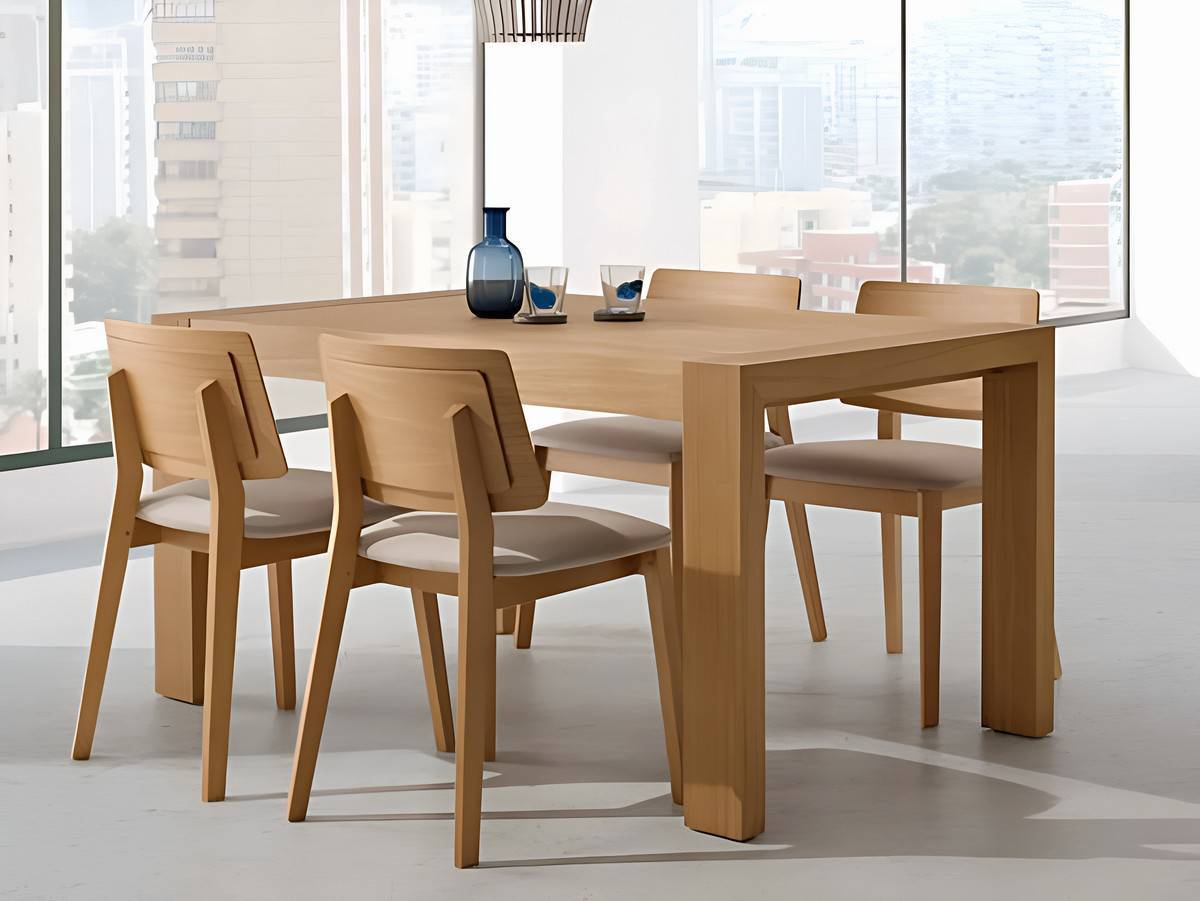 Mesa Comedor mesa retangular con 1 extensible oculto de 60 y apertura con pata corredera.  patas  en arco  con pata corredera de melamina 6*12cm. apertura del extensble formato libro. medidas:  90200x90 cm. más opciones de colores y medidas disponibles.. Modelo PACK-MESA-EVORA-Y-4-SILLAS-PMI-BASIC, imagen 5