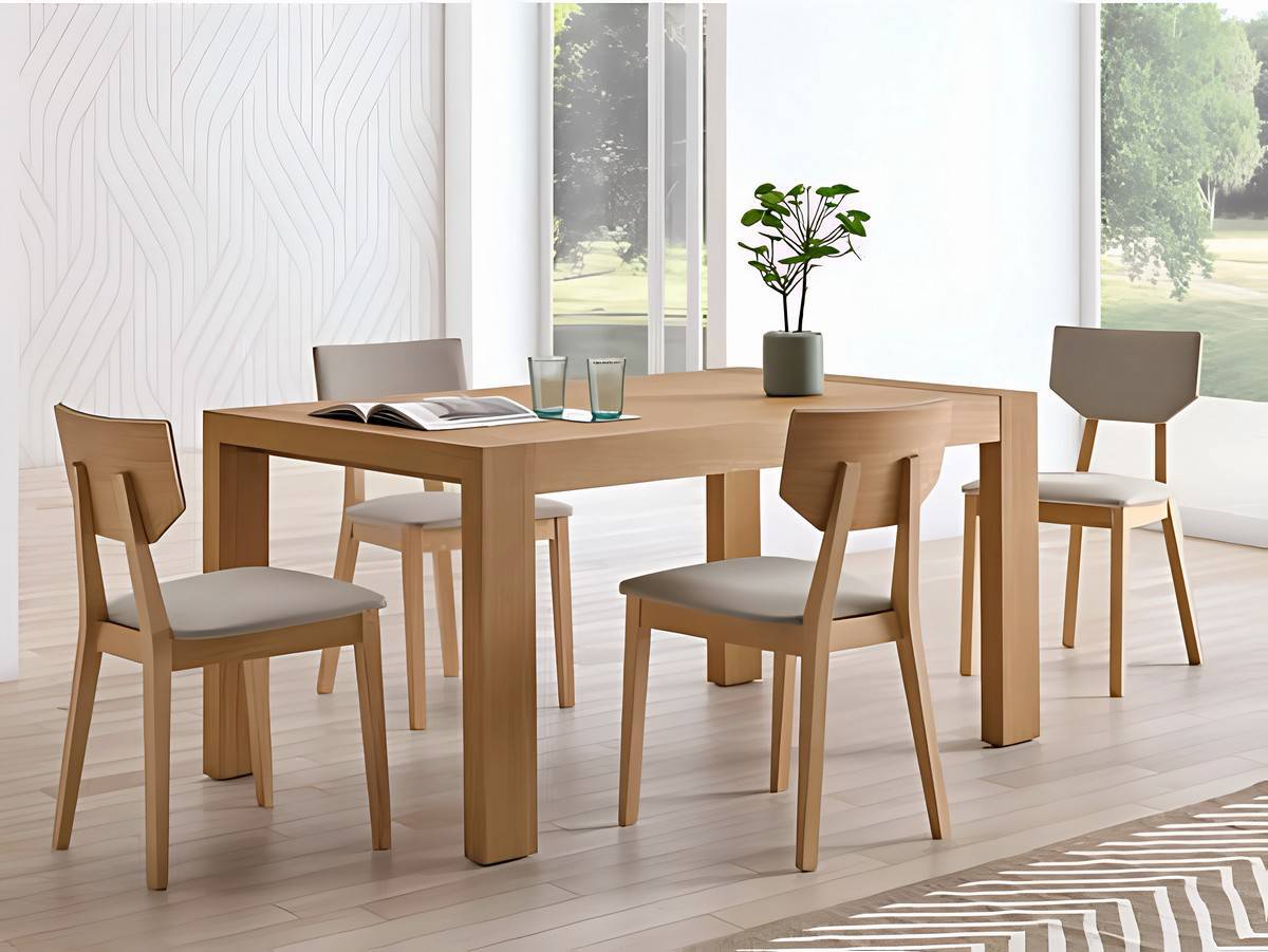 Mesa Comedor mesa retangular con 1 extensible oculto de 60 y apertura con pata corredera.  patas  en arco  con pata corredera de melamina 6*12cm. apertura del extensble formato libro. medidas:  90200x90 cm. más opciones de colores y medidas disponibles.. Modelo PACK-MESA-EVORA-Y-4-SILLAS-PMI-BASIC, imagen 8