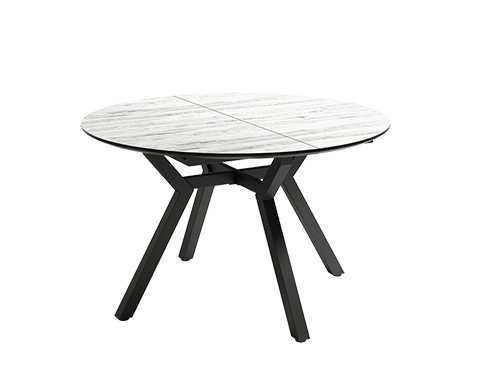 mesa de comedor redonda extensible <br>patas metálicas negras y sobre de 120cm diametro con borde biselado de 25 mm<br><br>acabado en varios colores:<br><br>alpin<br>artic<br> perla<br> roble<br> soul blanco<br> porland<br> carrara<br> marquina<br>extensible a 180cm<br><br> medidas: 120 | 180 x 76 cm mesa salon redonda l120 Modelo BGL-CANTABRICO