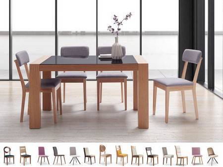 pack oferta 4 sillas a elegir entre diferentes modelos y mesa salon chapa natural tapa cristal extensible, pata recta 12x9 cm.<br> medida: 140/230x90x77 ó 160/250x90x77 cm <br> opcional: fija, más colores y medidas Modelo PACK-MA-CRIS