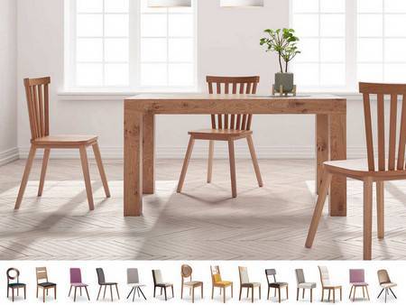 pack ahorro de sillas a elegir entre diferentes modelos y mesa salon chapa natural extensible apertura frontal, tres opciones de patas.<br> medida: 90/140x140x77 cm <br> opcional: fija y más colores Modelo PACK-MA-LIDIA