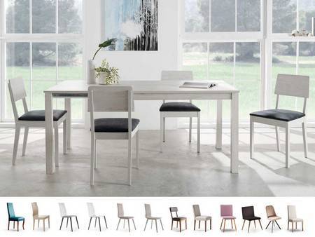 bonito conjunto de 4 sillas a elegir y mesa salon melamina extensible, pata recta 6x6 cm.<br> medida: 128/178x90x76 cm <br> opcional: fija, más colores Modelo PACK-MA-M-TALIA