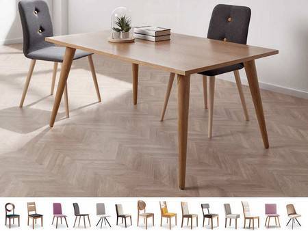 pack ahorro para el salon de 4 sillas a elegir entre diferentes modelos y mesa salon chapa natural fija, patas redondas.<br> medida: 120-140-160x90x75 cm <br> opcional: más medidas y colores Modelo PACK-MA-NORDI