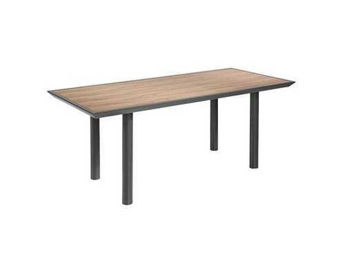 mesa fija con sobre mdf acabado en madera de nogal y canto metálico biselado pintado en gris brillo al igual que las patas cilíndricas. <br><br> medidas: 200 x 90 x 74h cm mesa salon comedor l200 Modelo PDC-BALI