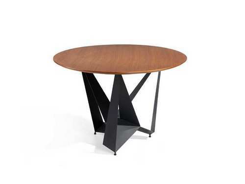 mesa fija circular con sobre mdf acabado en madera de nogal y cantos biselados. estructura angular de planchas metálicas pintadas en negro mate. <br><br> medidas: 120 x 76h cm mesa salon comedor l120 Modelo PDC-NIMES