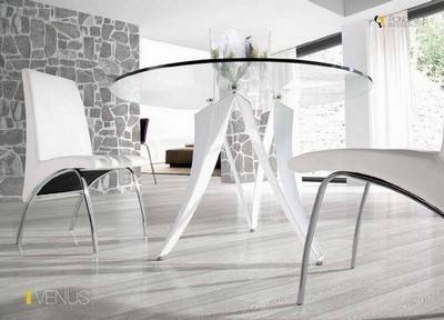 • mesas redondas de comedor con cristal templado transparente de 12 mm.<br> patas en forma de araña en metal lacado en blanco alto brillo.silla dorma (opcional) <br>medidas: 120 x 77 cm mesa de comedor l120 Modelo PDC-VENUS