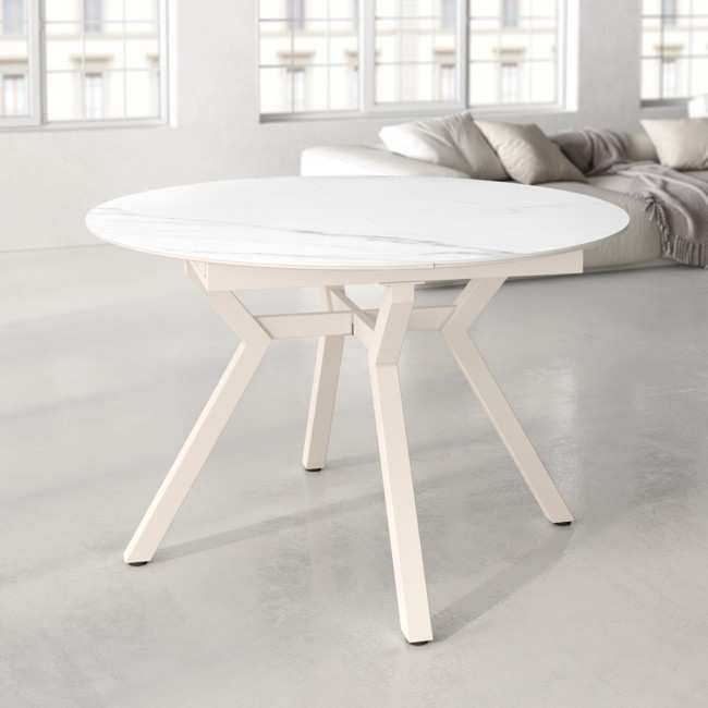 mesa extensible comedor ross con patas metal marfil y tapa porcelanico varios acabados. 2 opciones de medidas l100 l120 <br><br> medidas: 100/130 cm Modelo ROSS-MARFIL-CARRARA-BGL