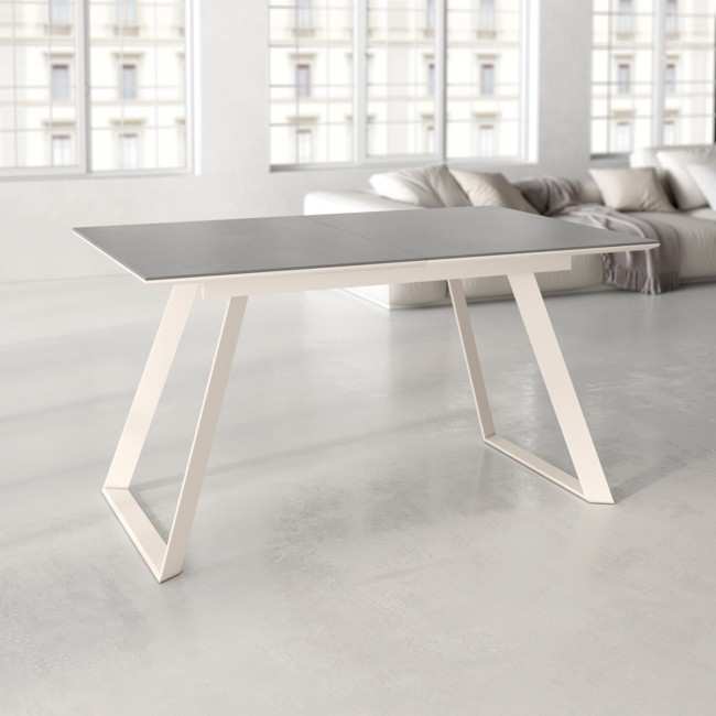 mesa extensible comedor sena con patas metal marfil y tapa porcelanico varios acabados. 2 opciones de medidas l140 l160 <br><br> medidas: 140/180 x 90 cm Modelo SENA-MARFIL-CEMENTO-BGL