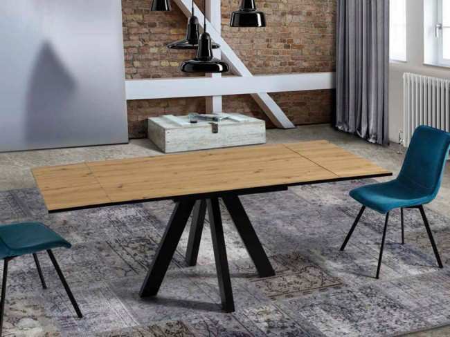 mesa de comedor con 4 patas centrales y tapa de madera rectangular y extensible .<br>resistente al calor 80º<br>antireflejos,huellas y rayas.<br>fácil limpieza.<br>opcion mas colores<br><br>medidas: 140|210*90 cm. mesa salon comedor l140 Modelo SRS-FOREST-X-NATURE-CANTO-NEGRO