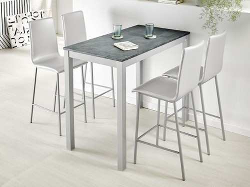 <br>mesa fija. encimera laminado 19 mm. armazon y patas metalicas color aluminio epoxi o blanco texturizado. color aluminio, blanco, cemento,haya natural, negro, roble arena, roble medio,roble tostado. <br><br><strong> opciones:</strong><br><br> .-mas colores y medidas<br>.-altura especial hasta 90 cm<br>.-altura especial hasta 110 cm<br>.-patas y armazon metalicas lacado texturizado<br>.-patas de madera de haya y armazon rechapado laminado<br>.-encimera color piedra blanca, piedra cemento, piedra grafito, roble bosque, roble nogal, roca blanco, roca negro, vintage blanco<br><br>medidas: 100 x 60 cm Modelo VLC-ZULEMA-LAMINADO-FIJA