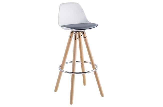 taburete alto suede blanco asiento tapizado gris. Modelo 0001650020000