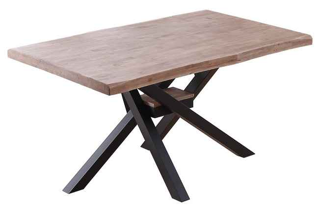 mesa comedor fija xena 150 x 90 cm roble honey / negro tapa con forma. Modelo 0600400020114