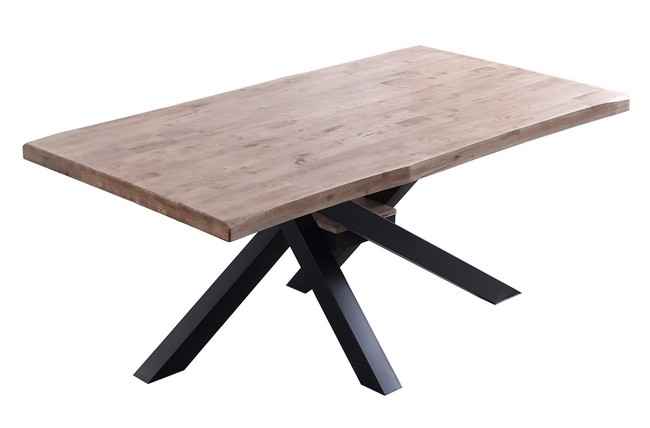 mesa comedor fija xena 180 x 100 cm roble honey / negro tapa con forma. Modelo 0600450020114