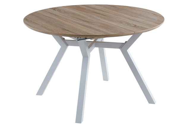 mesa comedor redonda extensible delta 120 - 160 cm oak / blanco. Modelo 0603000020019