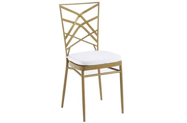 silla metalica art deco golden + 2 cojines de asiento blancos. Modelo 9004450020003