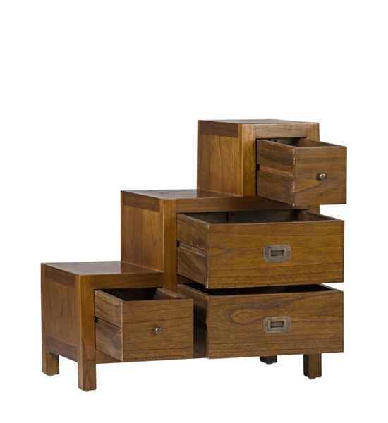 Mesita colonial escalera con cajones derecha 70 cm