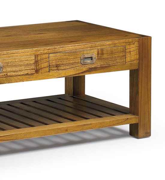 Mesa de centro colonial con cajones y estante práctico