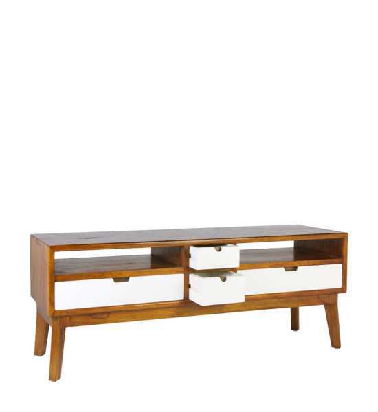 Mueble TV colonial con cajones y estantes abiertos