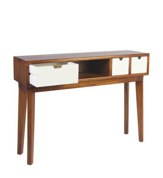 Consola colonial con cajones y estante de 110 cm.