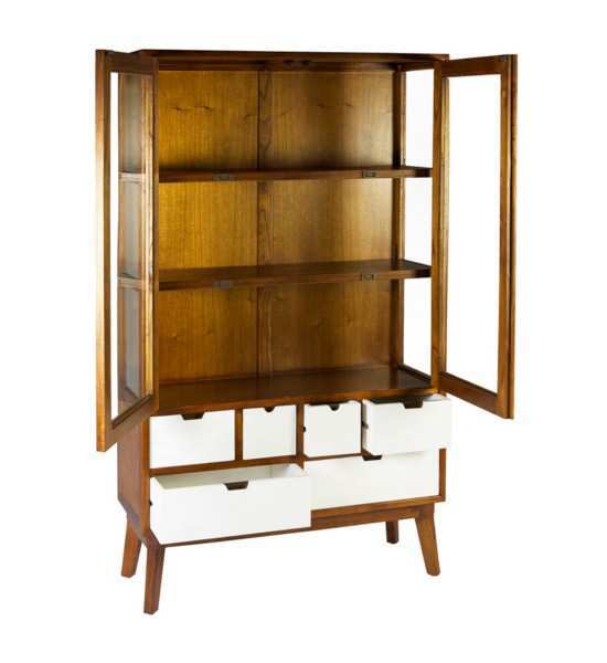Vitrina colonial de madera con puertas y cajones 105 cm.