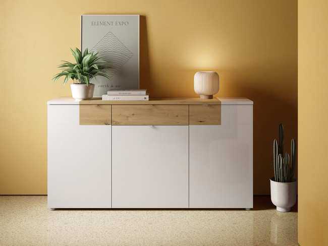 aparador de 160cm con 3puertas y cajon frentes blanco brillo (kit) Modelo TEMPO-T10 - una opción flexible que se adapta a diferentes configuraciones de salón