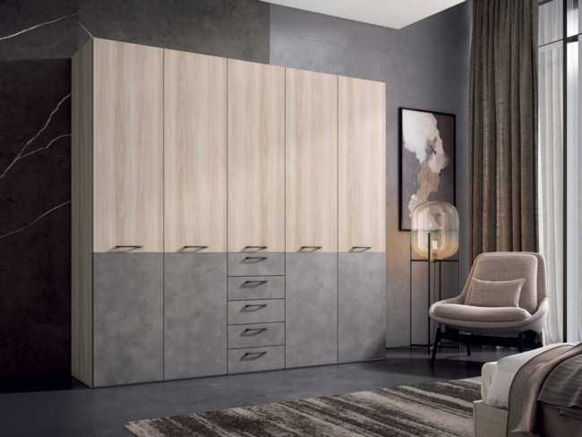 armario 5puertas batientes y 5 cajones 249 cm puerta bicolor Modelo ARMARIO-CRETA-A19 - pensado para quienes buscan crear un dormitorio de matrimonio ordenado y moderno