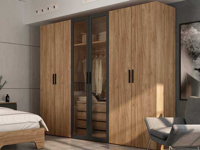 armario 6 puertas centrales en cristal y cajonera Modelo GHIO-69 - ideal para quienes buscan una opción moderna y funcional para su dormitorio de matrimonio