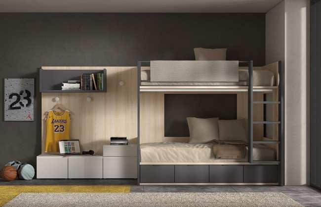 cama litera bicolor derecha con módulo 4 contenedores Modelo FORMAS-201  